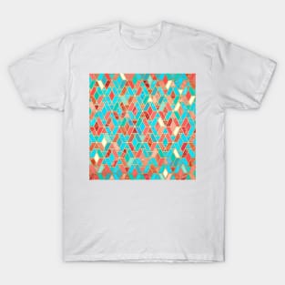 Melon and Aqua Geometric Tile Pattern T-Shirt